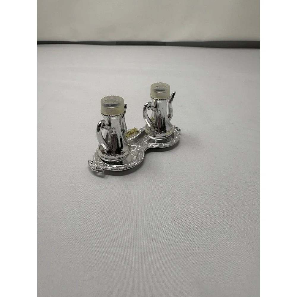 Vintage Silver Teapot Salt and Pepper Shakers with Tray Metal Canada MCM Travel